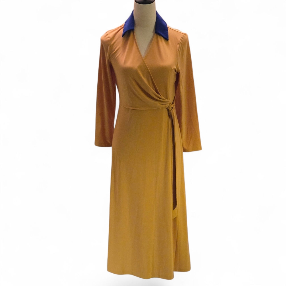 90s Black Label by Evan Picone Women's 6 Wrap-style Midi Dress Golden Mustard